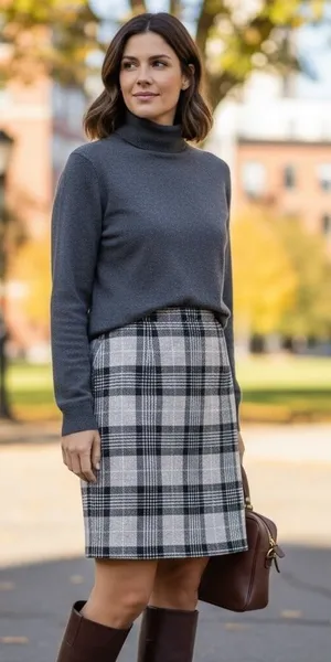 Talbots Grey Black Teal Plaid Pencil Skirt Lined Size 8 Knee Length Professional thumbnail 1
