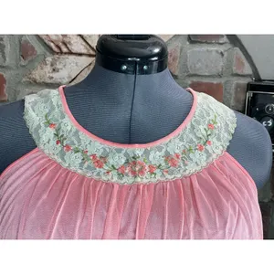 nightgown satin lace collar pink floral thumbnail 3