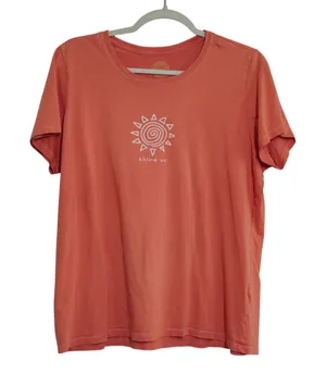 Life is Good Women's Large Shine On Sun Graphic Tee Coral Orange Shirt Outdoors thumbnail 1