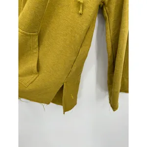 Nike Dri-fit Sweatshirt‎ Women XS Mustard Yellow Hoodie Cut Off Yoga Fringe thumbnail 8