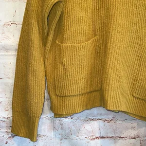 Madewell patch pocket pullover sweater mustard yellow small tight knit cotton S thumbnail 3