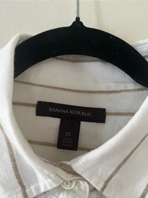 Banana Republic 100% Linen Striped Button Down Shirt XS White Beige Coastal thumbnail 2