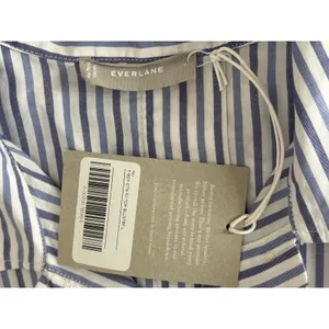 Everlane The Woven PJ Top Cropped Pajama Shirt‎ SMALL Blue Striped Cotton Boxy thumbnail 5