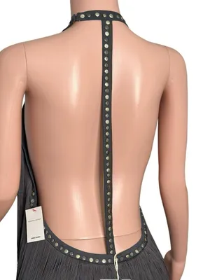 JADED LONDON Vadra Backless Fringe Mini Dress, Charcoal Grey, 4(US) thumbnail 11