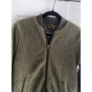 Abercrombie & Fitch Sherpa Bomber Jacket Womens Size XS Olive Green Teddy Fleece thumbnail 4