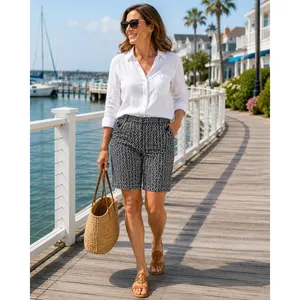 Mario Serrani Italy‎ Black White Geometric Bermuda Shorts Comfort Stretch NWT 14 thumbnail 2