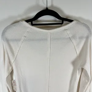 Free People Ivory Combo Henley Thermal Waffle Knit Crochet Cuff Top Large‎ Boho thumbnail 10