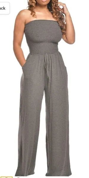 Brown Strapless Smocked Wide Leg Jumpsuit Size Small Taupe Casual Summer Romper thumbnail 1