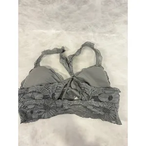 Aerie Grey Floral Lace Bralette‎ Racerback Strappy Lined Bra Size Medium thumbnail 3