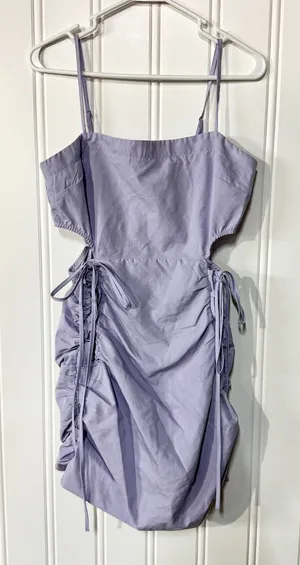 PRETTYLITTLETHING Dress Women‎ Size 4 Purple Crutched Ruffled Cutout Mini Strap thumbnail 1