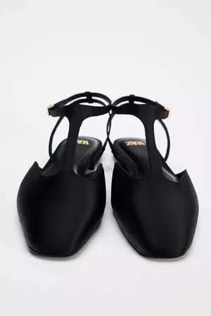 NWT BLACK SATIN EFFECT mary jane–style T-strap FLAT SHOES SIZE 7.5 thumbnail 4