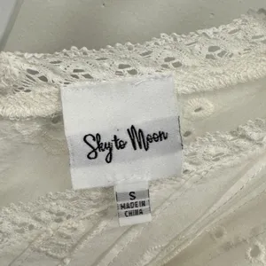 Sky to Moon Eyelet Lace Mini Dress Puff Sleeve Smocked Waist‎ Small White Boho thumbnail 8