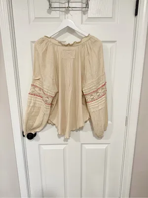 Free People We The Free Lace Sleeve Thermal Boho Peasant Top Cream Small thumbnail 7
