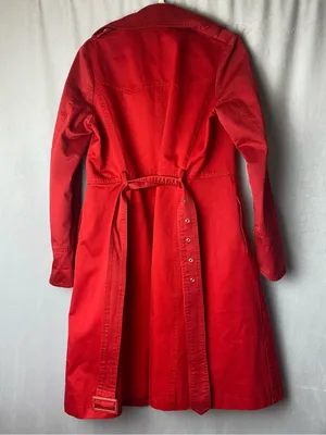 Zara Vibrant Red Double-Breasted classic preppy tailored Trench Coat L thumbnail 5