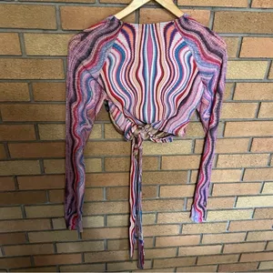 NWT AFRM Multi Wave Cordelia Wrap Top Cross Neck Long Sleeve Size Medium thumbnail 6