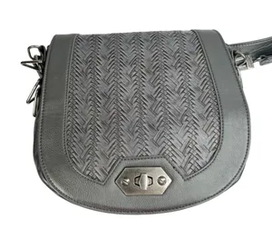 Steve Madden Gray Woven Faux Leather Crossbody Saddle Bag Purse thumbnail 2