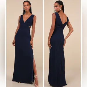 Lulus Compelling Poise Navy Blue Plisse Cutout Sleeveless Maxi Dress Size Medium thumbnail 2