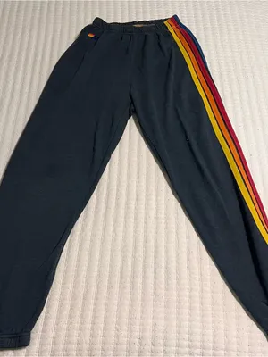 Aviator Nation Black Joggers with Rainbow Side Stripes thumbnail 1