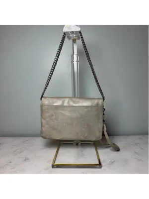 Women's Hobo Daria Leather Shoulder Bag Clutch Small Taupe Silver thumbnail 2
