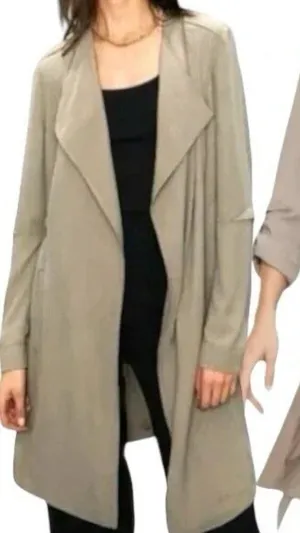 Aritzia Babaton Taupe Light Academia Flowy Quincy‎ Tie Waist Lightweight Jacket thumbnail 1