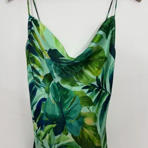 Zara Green Tropical Palm Leaf Satin Long Maxi Slip Dress Size XS thumbnail 4