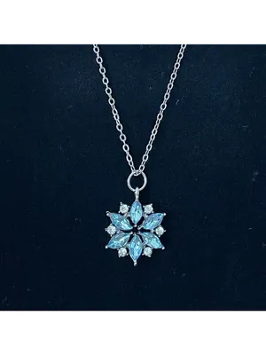 Necklace Snowflake Pendant Clear & Blue Crystals With Silver Tone Chain thumbnail 3