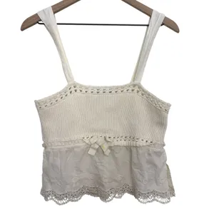 Zara Crochet Cropped Peplum Baby Doll Tank Top Cream White Size Medium thumbnail 2