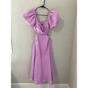 New ASTR the Label Lilac Puff Sleeve Open Back Midi Dress Size M thumbnail 3