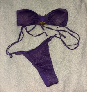 Zaful Purple strapless sparkly bikini set thumbnail 2