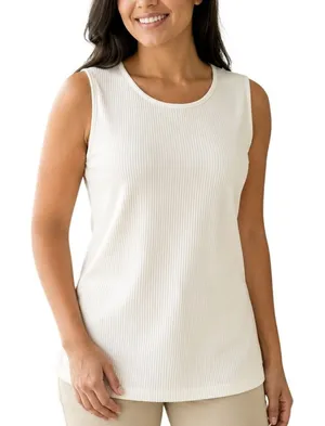 Allison Daley Ivory Ribbed Tunic Top M Petite Minimalist Coastal Grandma thumbnail 1
