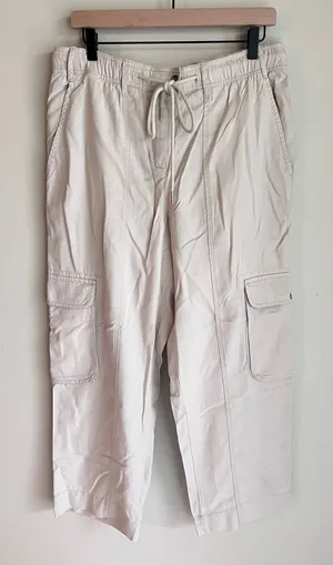 Quince Vintage Wash Tencel Women's Cargo Drawstring Pants Cream Size‎ L thumbnail 1