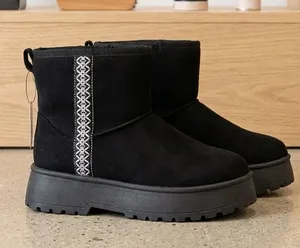 Women's Black Platform Ankle Boots with Decorative Side Trim Size 6 thumbnail 1