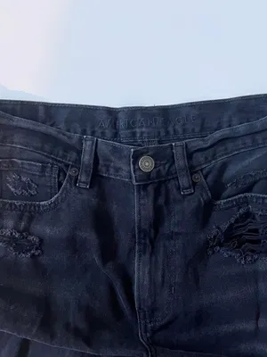American Eagle Relaxed Mom Jeans Womens Size 6 Short Black Distressed High Rise thumbnail 2