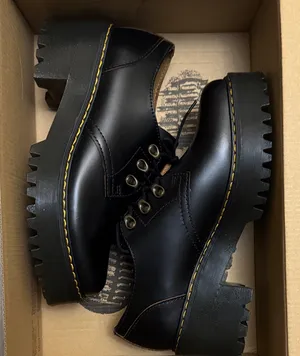 Dr. Martens LEONA LOW Platform Shoes Black Leather Chunky Heel Women's Size 9 thumbnail 1