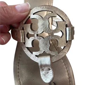 Tory Burch Miller Metallic Gold‎ Champagne Leather Sandals 8.5 Double T thumbnail 10