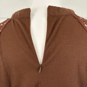 Miholl brown lace long sleeve waffle-knit top thumbnail 8
