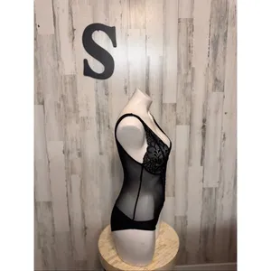 Timing Black Mesh Lace Bodysuit Womens Size Small S Sheer Low Back Teddy Lingeri thumbnail 4