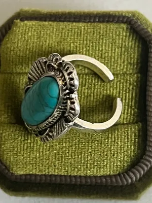 Vintage/Boho Design Blue Turquoise Stainless Steel Silver Statement Ring Size 6 thumbnail 3