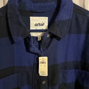 Aerie Lumber Jane Flannel Shirt Lg Blue Black Plaid Oversized Soft Cozy Grunge thumbnail 4