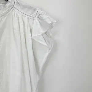 Madewell Shirred Lace Trim Top Blouse Cotton Viscose Lightweight White Large NWT thumbnail 10