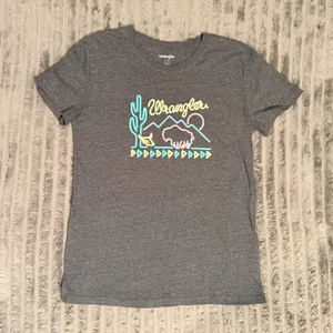 Wrangler Womens Graphic T-Shirt Gray Neon Desert Buffalo Cactus Small thumbnail 2