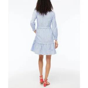 J. Crew Women's Size 12‎ Blue Striped Tiered Ruffle Long Sleeve Dress thumbnail 8