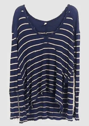 Free People Navy & White Striped Long Sleeve Tunic thumbnail 1