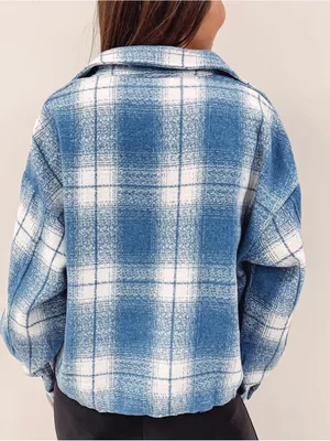 $65 NWOT Blue B collection Cleo Shacket in light blue plaid, L thumbnail 5