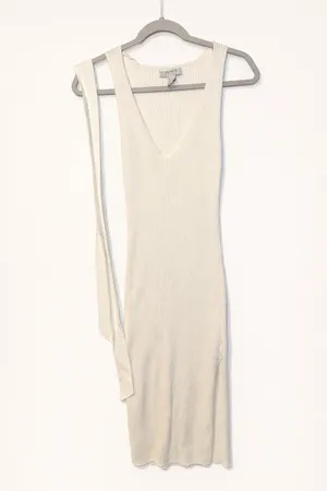 Forever 21 Contemporary Ivory Ribbed Tie-Wrap Midi Dress – Size S thumbnail 1