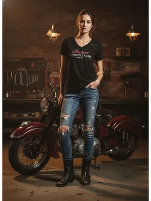 Indian Motorcycle T-Shirt Women's XL Black Kansas City Racing Graphic Tee thumbnail 6