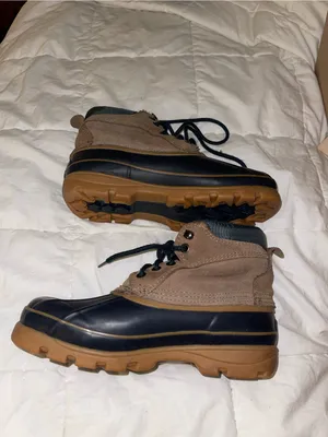 Vintage London Fog Saddle Back Brown Suede & Navy Rubber Duck Boots - Sz 8M thumbnail 3