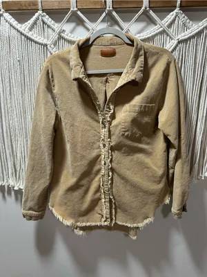 Umgee Frayed Hem Utility Jacket in Tan thumbnail 5