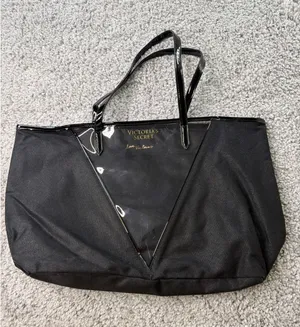 Victorias Secret Love Victoria Black Tote Bag Clear PVC V Panel Patent Trim thumbnail 1
