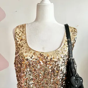 Gold Sequin Tank Top, Y2K, Clubwear, Indie Sleaze, Glam, 2000s, 3X‎ thumbnail 2